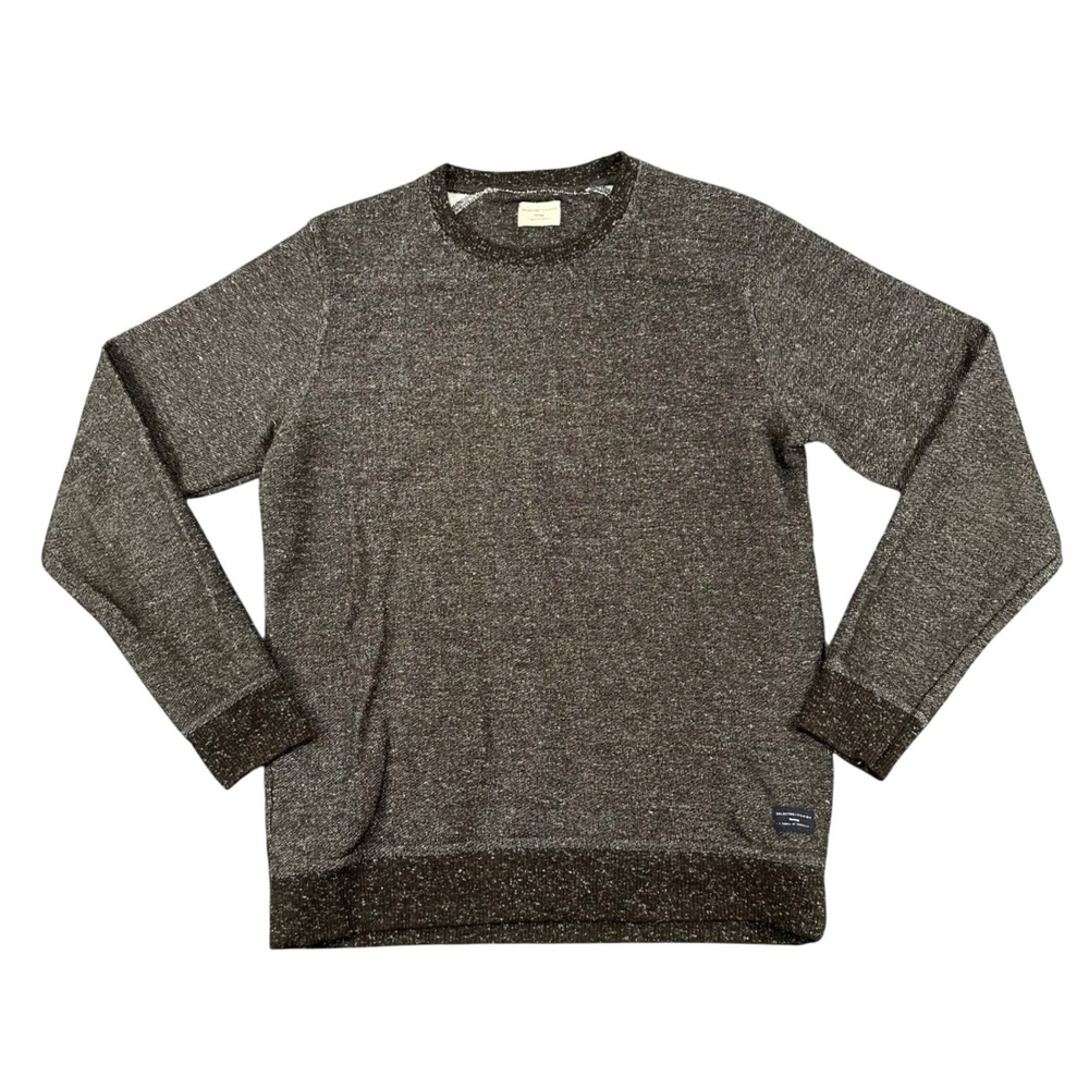 Selected Homme Sweater Mens Large Heathered Brown Marl Minimalist Crew Neck